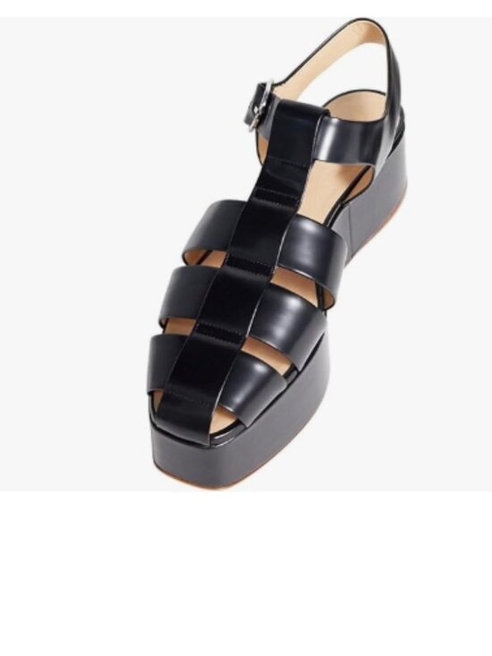 FOWT Shoes - FOWT Black Square Toe Gladiator Sandals Ankle Strap Wedge Mid Heels Stable Shoes